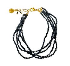 Iolite Beaded 5-Layer Bracelet | 22K Gold Plated Brass | Adjustable Size 7 inch